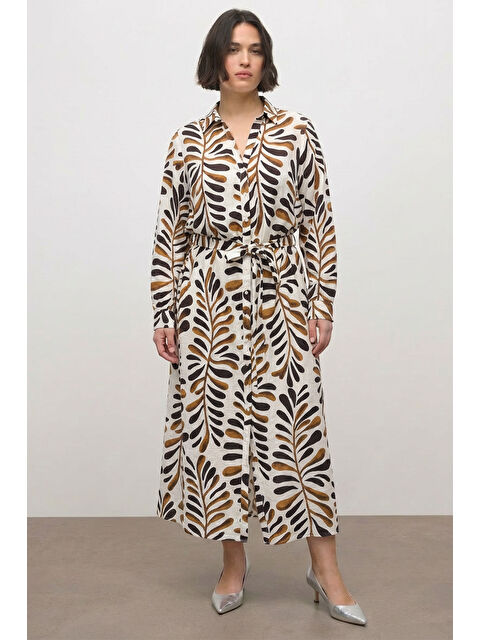 Mylinemoda Kuşak Detaylı Desenli Uzun Gömlek Elbise - S000511150-19413