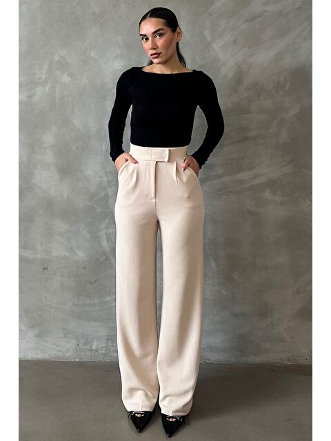 Madmext Açık Bej Elastanlı Cırt Kapamalı Palazzo Pantolon Mg2291 - S000346051-19927