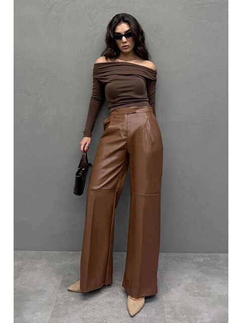 Madmext Kahverengi Pensli Palazzo Kadın Deri Pantolon Mg2612 - S000492873-19413