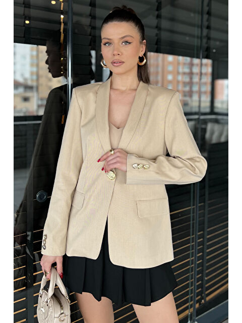 Gülseli Kadın Düğme Detaylı Kruvaze Yaka Blazer Ceket - S000364993-19928