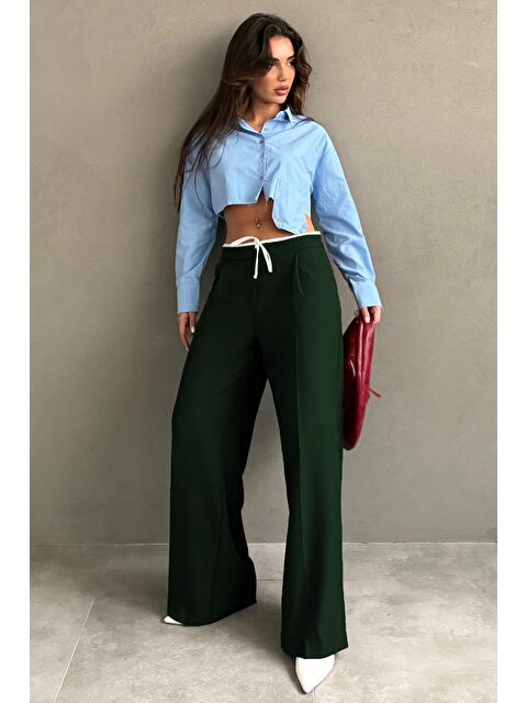 Madmext Haki Çift Bel Bantlı Wide Leg Kadın Pantolon Mg2551 - S000460316-18547
