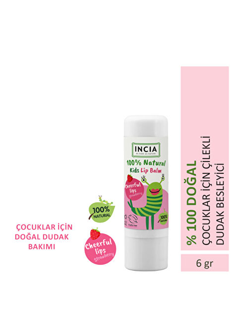 INCIA %100 Doğal Kids Dudak Besleyici Çilek Bitkisel Nemlendirici Dudak Bakım Kremi 6 G - S000362028-23173
