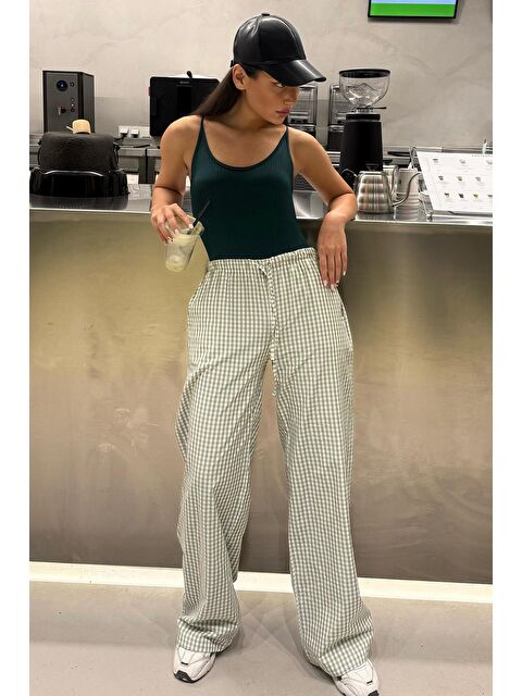 Madmext Açık Yeşil Pötikareli Bol Paça Kadın Pantolon Mg2335 - S000350645-29488