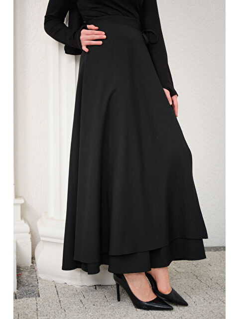 Locco Moda Kadın Yırtmaç Detay Kurdeleli Etek Siyah - S000511152-19351