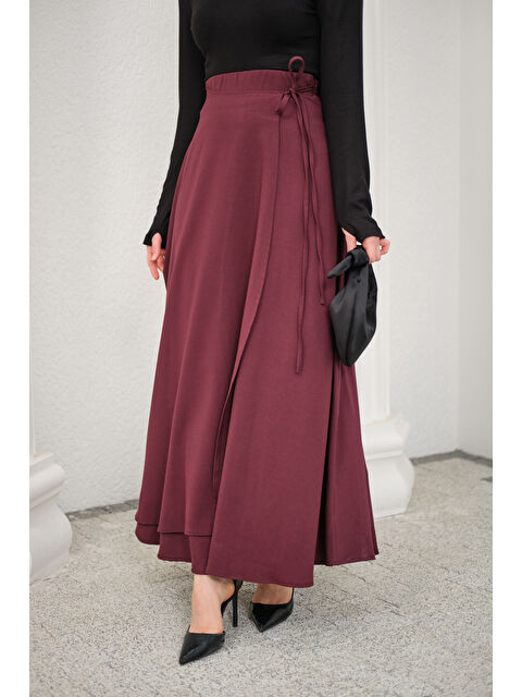 Locco Moda Kadın Yırtmaç Detay Kurdeleli Etek Bordo - S000511152-19951