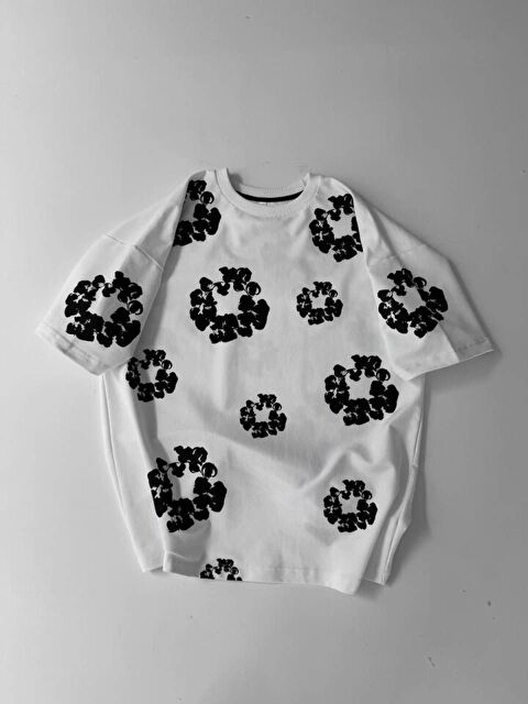 Jane's Ön Ve Arka Baskılı Oversize Bisiklet Yaka T-shirt- Beyaz - S000528302-20063