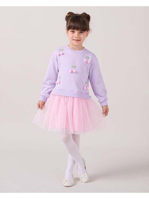 Magu Kız Çocuk Pamuklu Kiraz Aplikeli Pembe Tüllü - S000465295-17878