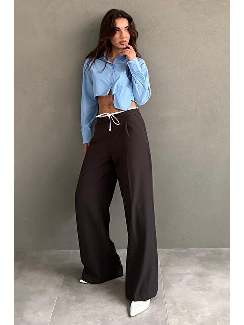 Madmext Acı Kahve Çift Bel Bantlı Wide Leg Kadın Pantolon Mg2551 - S000460316-28102