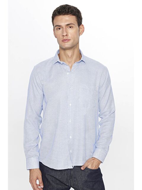 TUDORS Erkek Regular Fit Klasik Kesim Tek Cepli Çizgili İtalyan Yaka Gömlek - S000238307-23173