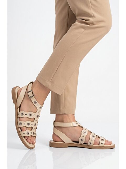 Ayakmod Bej Hafif İnce Taban Yumuşak Tabanlı Kadın Sandalet 335337 Z