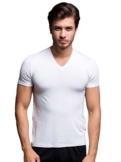 THERMOFORM Bambu Erkek V Yaka Tişört BEYAZ - S000532220-20063
