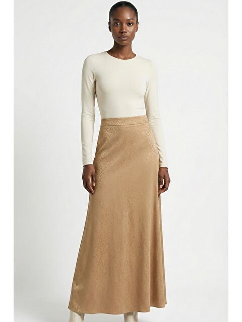 Mizalle Jakarlı Bej Rengi Maksi Etek - S000511153-19928