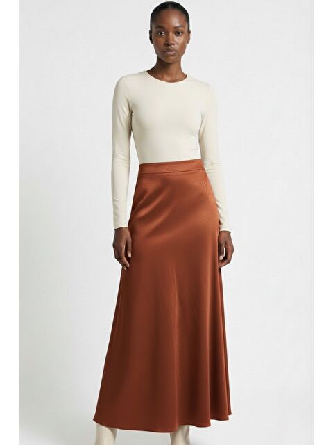 Mizalle Jakarlı Kiremit Rengi Maksi Etek - S000511153-18657