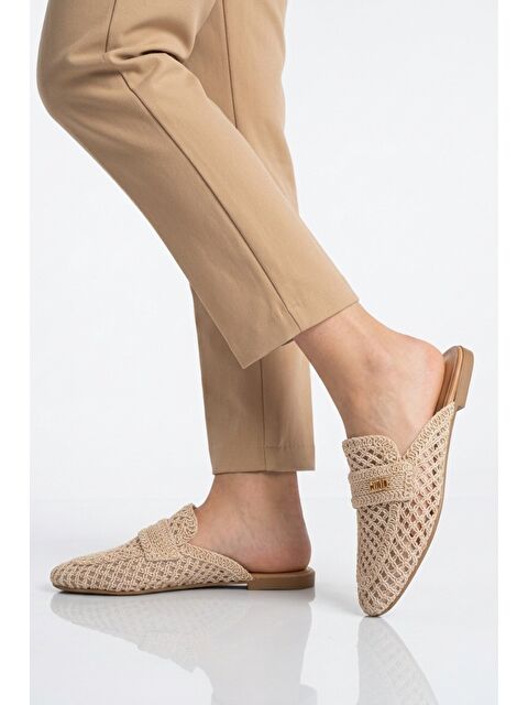 Ayakmod Bej Triko Hafif Önü Kapalı Kadın Terlik 335391 Z