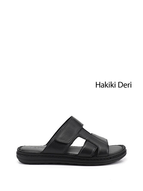 GÖNDERİ(R) Erkek SİYAH Cırt Bantlı Hakiki Deri Terlik