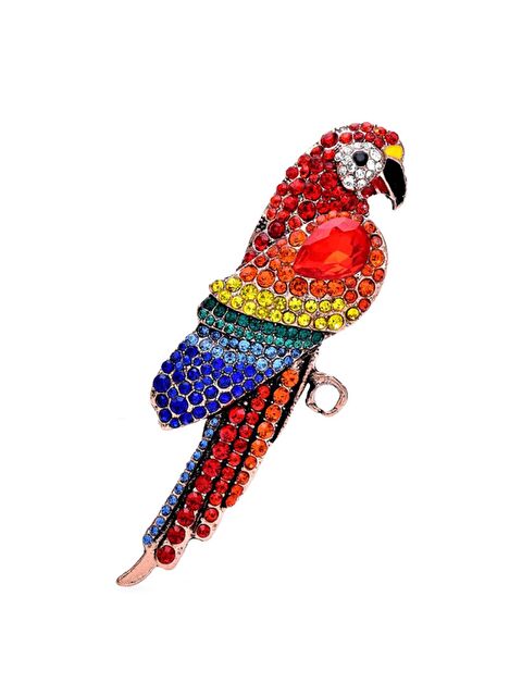 New Obsessions Kristal taşlı Büyük papağan Broş Yaka İğnesi - S000358889-23173