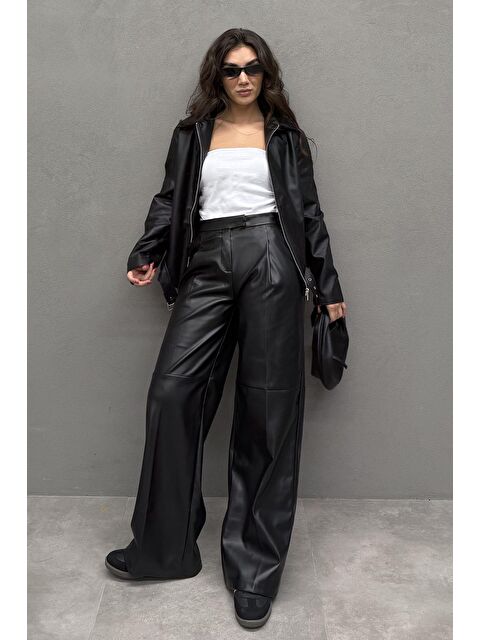 Madmext Siyah Pensli Palazzo Kadın Deri Pantolon Mg2612 - S000492873-19351