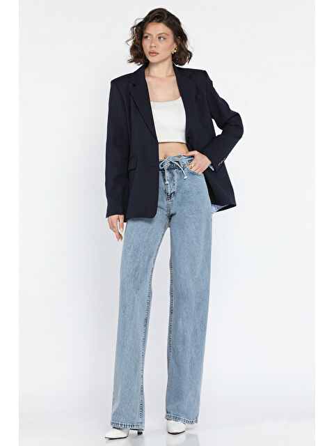 Gülseli Bel Bağlamalı Bol Paça Kadın Jean Pantolon - S000364998-17234