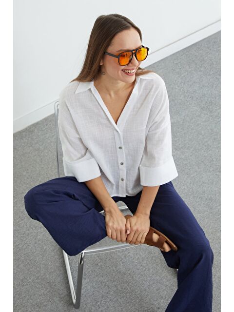 Fullamoda Keten Görünümlü Kapri Kol Gömlek - S000504611-20063