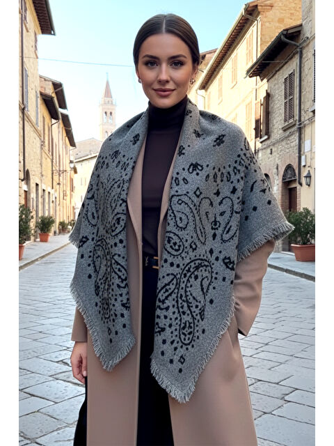 Remsa Kaşmir Örgü Desenli Kare Omuz Şalı 108x108 cm 1300 Antrasit - S000498898-29666