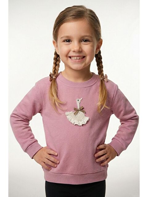 Breeze Kız Çocuk Sweatshirt Kuğu Armalı Fiyonk Detaylı Gülkurusu (2-6 Yaş) - S000491428-20028