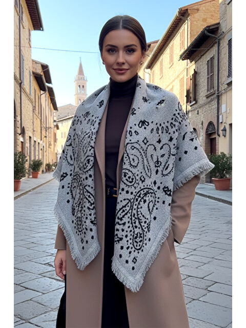 Remsa Kaşmir Örgü Desenli Kare Omuz Şalı 108x108 cm 1300 Gri - S000498898-20600