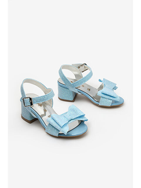 Le Mabelle Mavi Bilekten Bağlamalı Fiyonklu Kız Çocuk Topuklu Ayakkabı