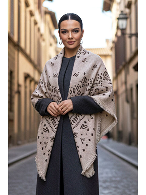 Remsa Kaşmir Örgü Desenli Kare Omuz Şalı 108x108 cm 1300 Bej - S000498898-19928