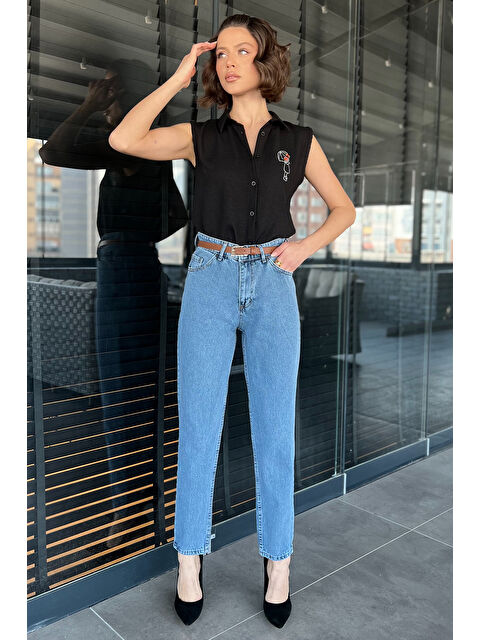 Gülseli Dar Paça Kemerli Kadın Jean Pantolon - S000365000-17234