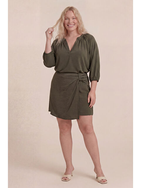 Mylinemoda V Yaka Büzgü Detaylı Örme Bluz