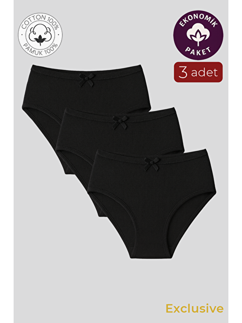 Kompedan Kadın Yüksek Bel Pamuklu Ribana Slip Külot 3'Lü Paket – Esnek & Rahat | Siyah K0305 - S000433281-19351