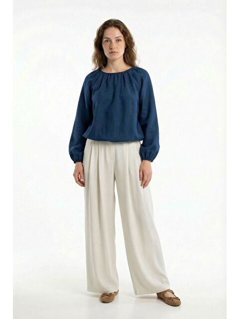 ALLDAY İndigo-Yakası Büzgülü Bluz - S000525897-23093