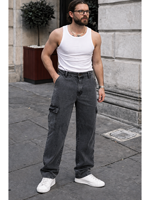 Comstar Erkek Günlük Kargo Cep Antrasit Baggy Pantolon