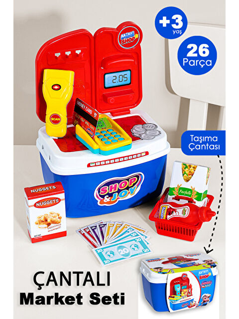 Meleni Toys 26 Parça Oyuncak Market Seti - Taşıma Çantalı Aksesuarlı Yazar Kasa Eğitici Oyuncak Seti