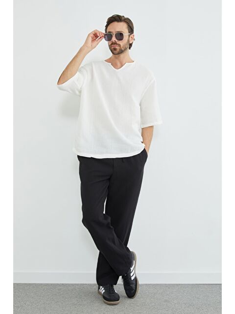 Fullamoda Beli Bağcıklı Müslin Kumaş Pantolon