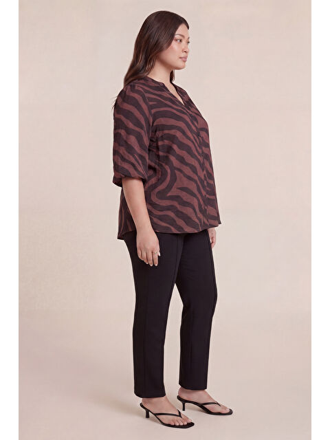 Mylinemoda Balon Kol Düğmeli Zebra Desenli Bluz