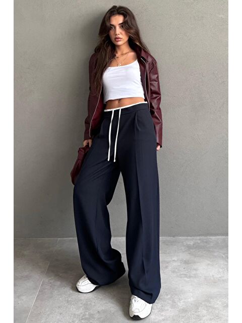 Madmext Lacivert Çift Bel Bantlı Wide Leg Kadın Pantolon Mg2551 - S000460316-21164