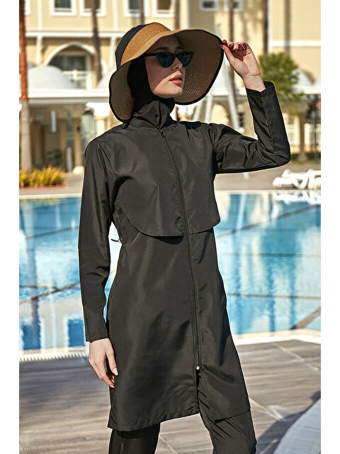 Remsa Mayo TEK ÜST Önü Kapaklı Paraşüt Tam Kapalı Tesettür Mayo R030 Nuray Siyah - S000392999-19351