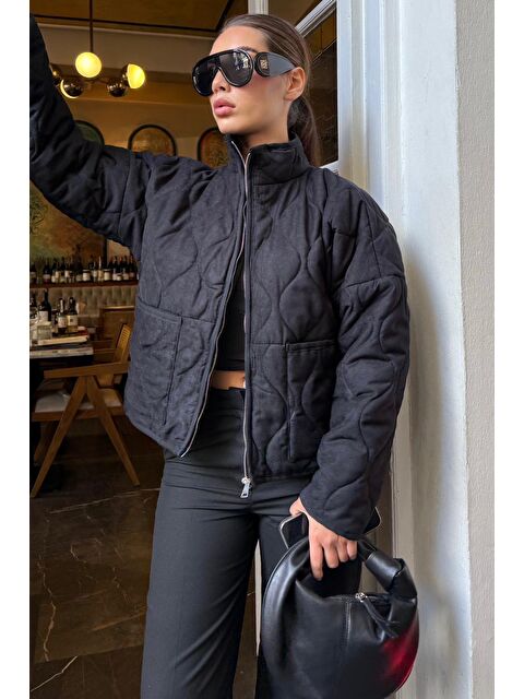 Madmext Siyah Dik Yaka Kapitone Kadın Mont Mg2568 - S000460313-19351