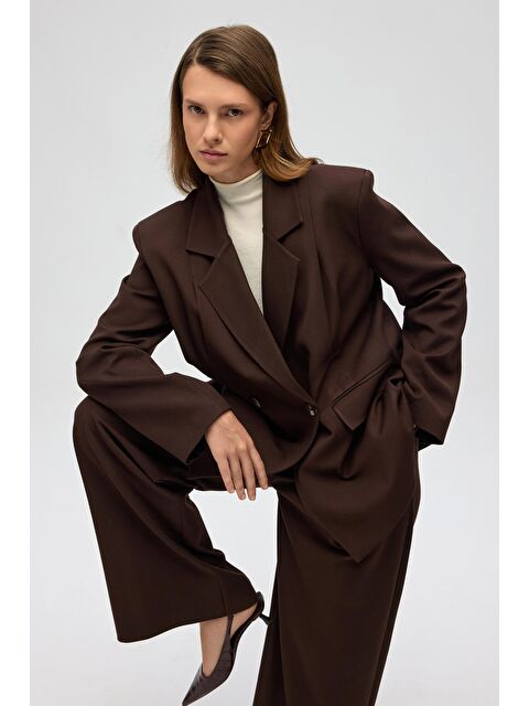 Mai Collection Solvei Pile Detay Kahve Blazer - S000513192-19413