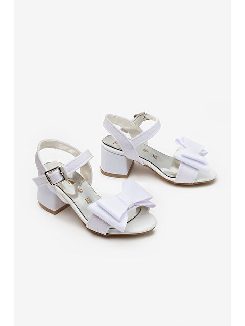 Le Mabelle Beyaz Bilekten Bağlamalı Fiyonklu Kız Çocuk Topuklu Ayakkabı