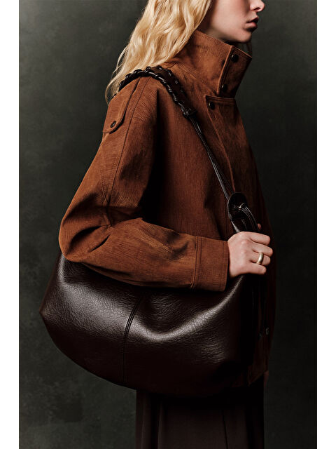 Manuka Örgü Detaylı Tote Çanta Acı Kahve - S000498176-28102