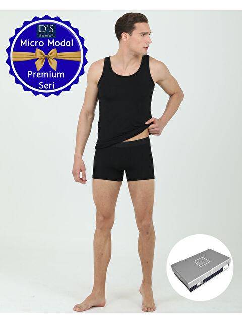 D'S damat 2'li Boxer Atlet Set Micro Modal Kumaş Premium Seri Lüks Kutulu SİYAH - S000532245-19351