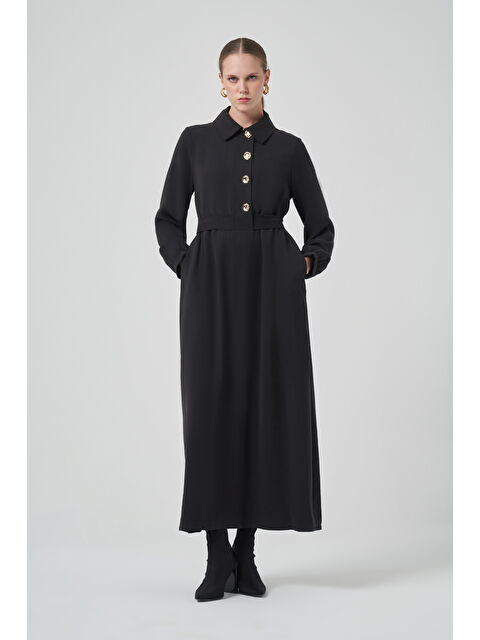 Nuss Çıtçıt Düğme Detay Kuşaklı Elbise 2007 Siyah - S000467676-19351