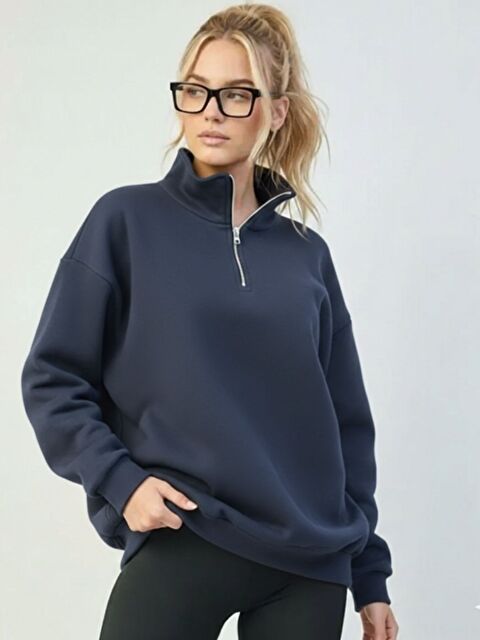 Trendseninle Kadın Lacivert Yarım Fermuarlı Oversize Sweatshirt - S000497827-21164