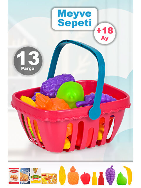 Meleni Toys 13 Parça Oyuncak Market Sepeti - Kulplu Meyve Sebze Atıştırmalık Alışveriş Sepeti