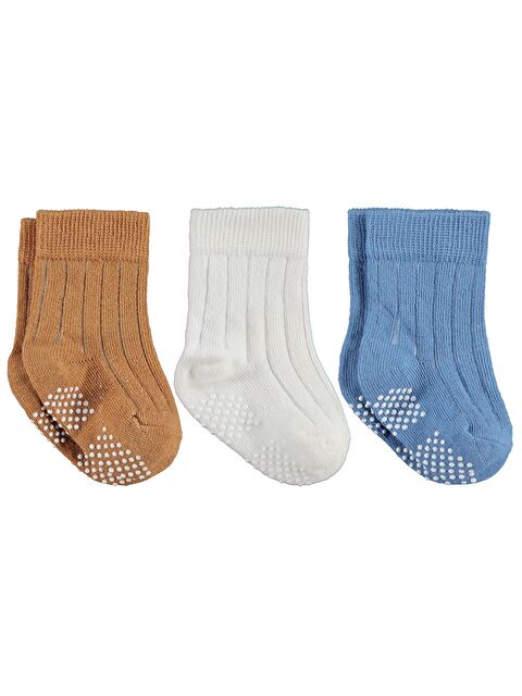 Civil Baby Çift Baskı Kaydırmaz 3'lü 6-18 Ay Bebek Erkek Çorap Set - Standart