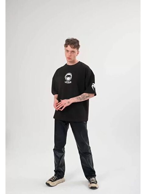 Jane's Unisex Bisiklet Yaka Baskılı Oversize T-Shirt - Siyah - S000528307-19351