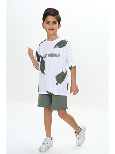 Toontoykids Erkek Çocuk Fırça Desenli Yazı Baskılı Şortlu Takım - S000358223-18194