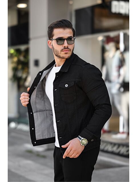 Comstar Erkek Trend Polo Yaka Slim Fit Siyah Jean Ceket
